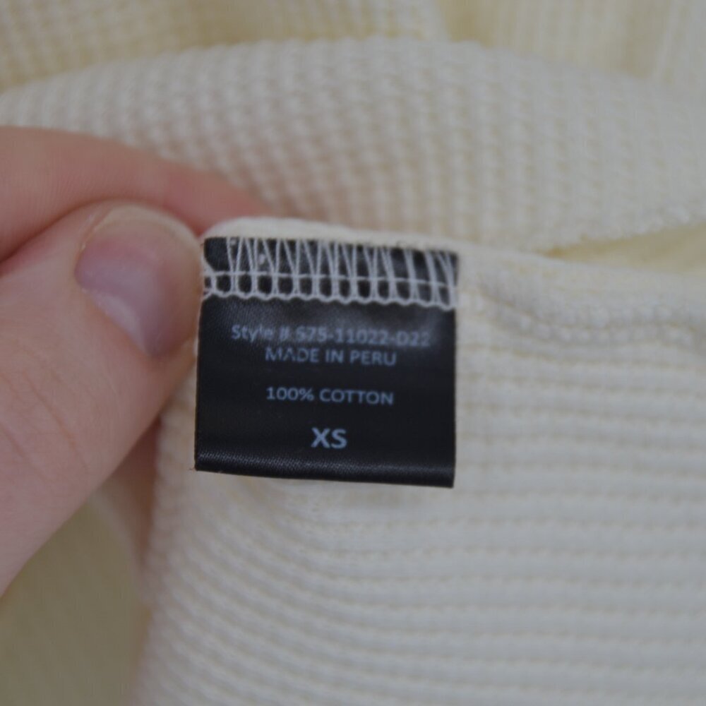 Jenni Kayne Waffle Knit Cotton Long Sleeve Thermal Top in Ivory Women's XS - Picture 6 of 6